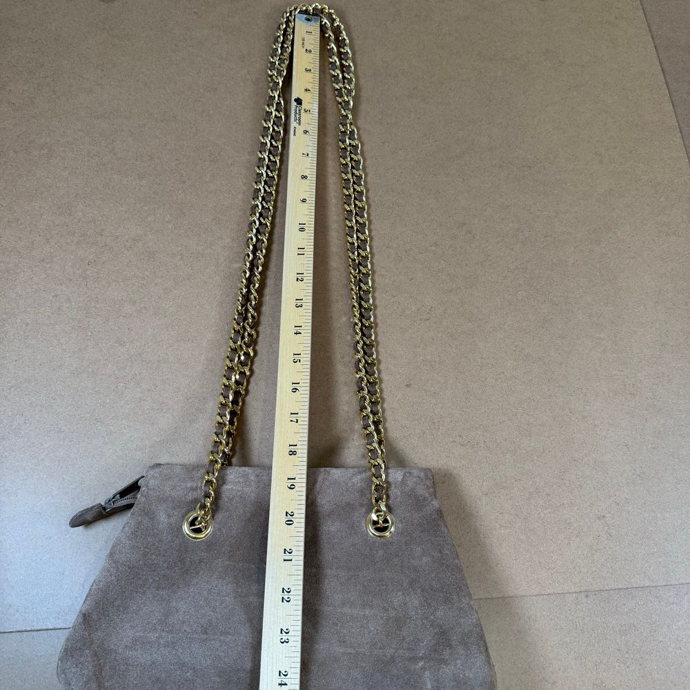 Taupe Suede Shoulder Bag with‎ Gold Chain Strap Classic Purse - Picture 8 of 10